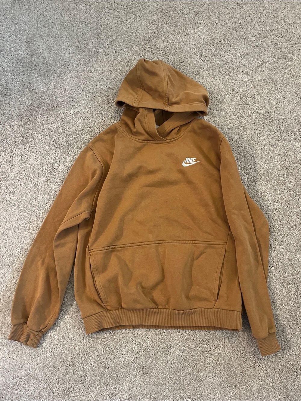 Nike Boys Caramel Brown Pullover Hoodie with White Logo